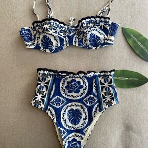 Farm Rio Tile Dream printed bikini top and high waisted bottom